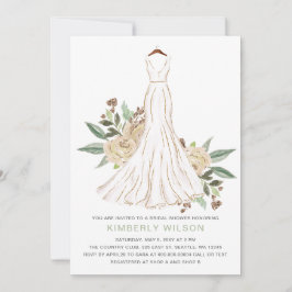 Invitación Sage Ivory Floral Boda Vestido Bridal Shower