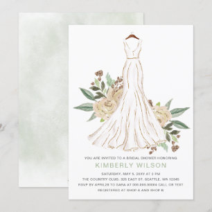 Invitación Sage Ivory Floral Boda Vestido Bridal Shower
