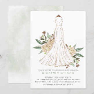 Invitación Sage Ivory Floral Boda Vestido Bridal Shower