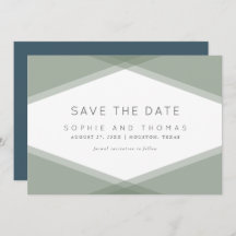 Sage Layered Geometric & Blue Slate Save the Date