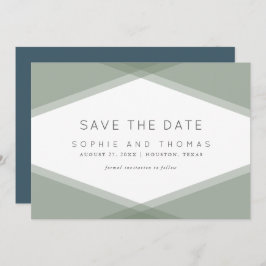 Invitación Sage Layered Geometric & Blue Slate Save the Date