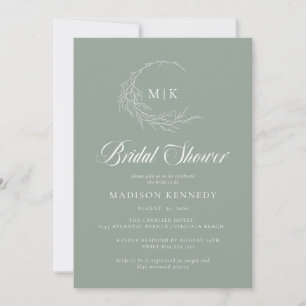 Invitación Sage Leafy Escudo Monograma Bridal Shower