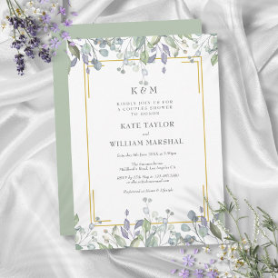 Invitación Sage Lilac Floral Monograma Boda Ducha Parejas