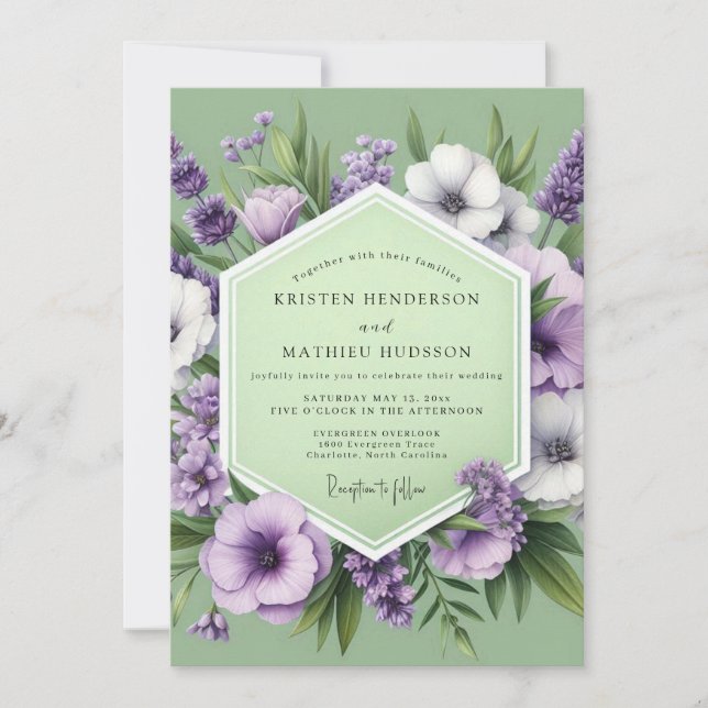 Invitación Sage Lilac Meadow Wedding (Anverso)