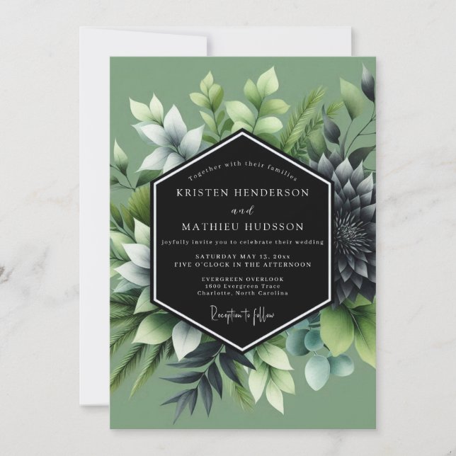 Invitación Sage Lush Succulent Wedding (Anverso)