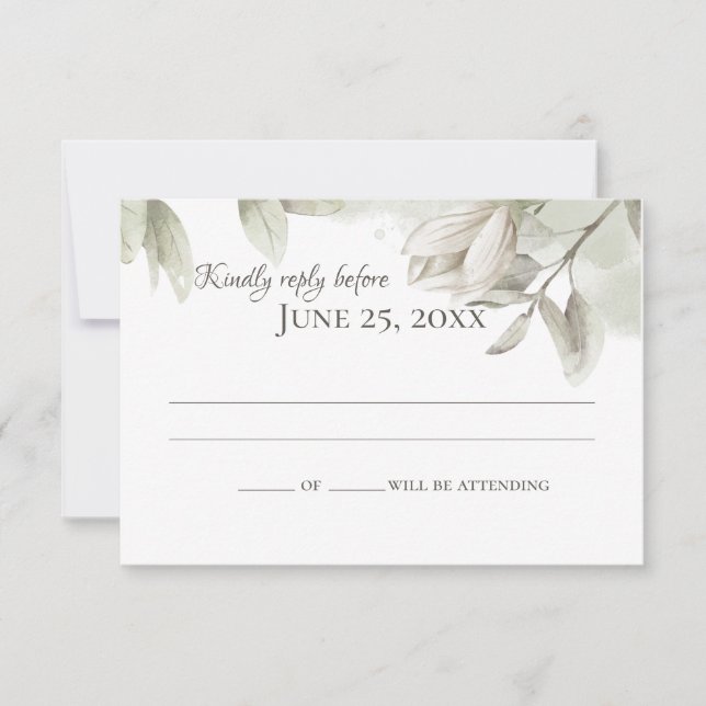 Invitación Sage Magnolias Elegant Wedding Response (Anverso)