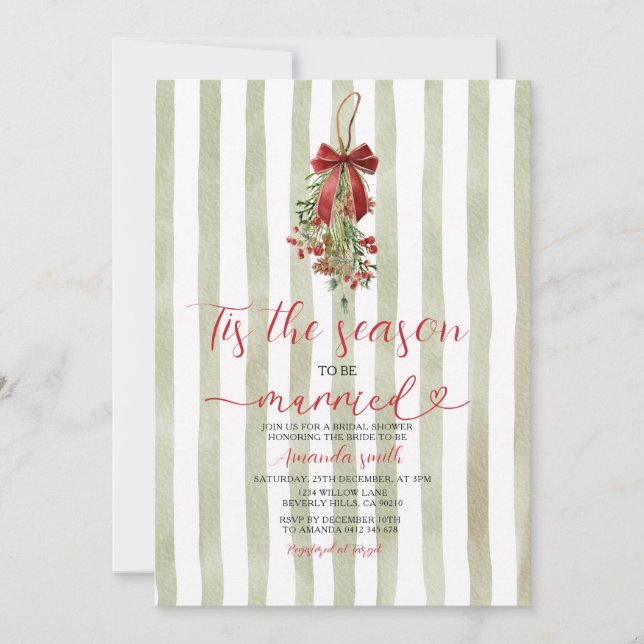 Invitación Sage Mistletoe Tis The Season to Be Married  (Anverso)
