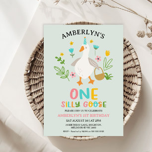 Invitación Sage moderno un tonto ganso primer cumpleaños