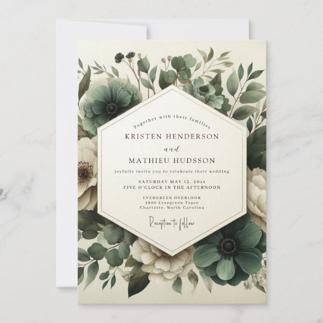 Invitación Sage Moody Anemone Wedding (Anverso)