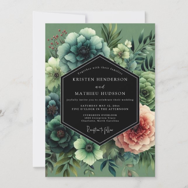 Invitación Sage Moody Botanical Wedding (Anverso)
