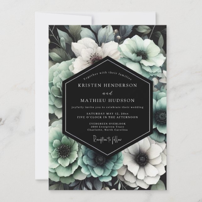 Invitación Sage Moody Floral Wedding (Anverso)