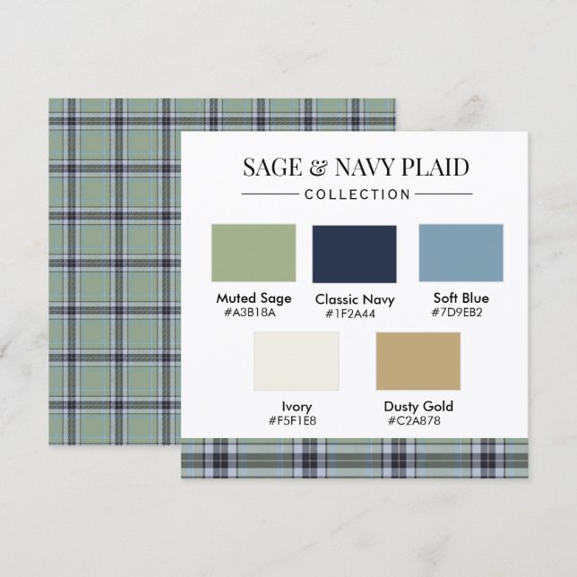 Invitación Sage & Navy Plaid Color Palette Card (Anverso / Reverso)