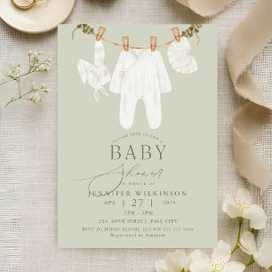 Invitación Sage Neutral Boho Clothes Line Baby Shower