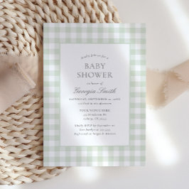 Invitación Sage Neutral Green Gingham Baby Shower