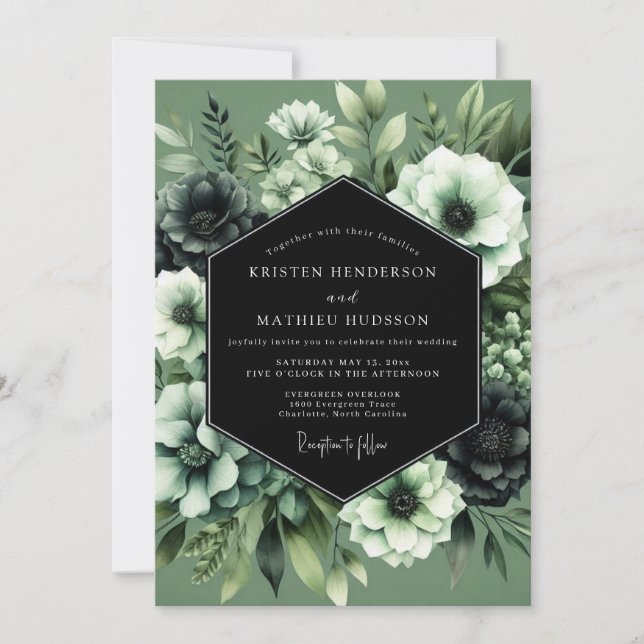 Invitación Sage Nocturnal Bloom Wedding (Anverso)