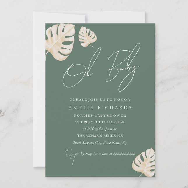 Invitación Sage Oh Baby Boho Leaf Baby Shower (Anverso)