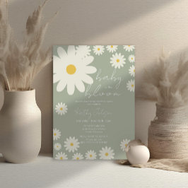 Invitación Sage Olive Daisal Floral Baby en una ducha de flor