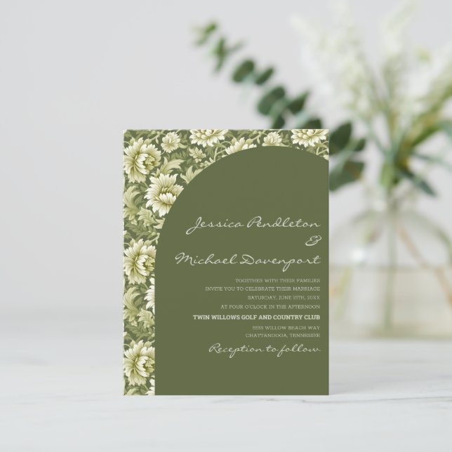 Invitación Sage Olive Green Botanical Arch Script Wedding (Anverso de pie)