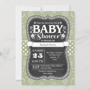 Invitación Sage Olive Green Chalkboard Floral Baby Shower