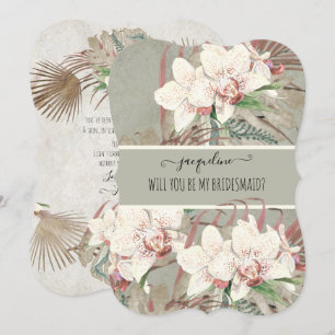 Invitación Sage Orquídea Tropical Floral Sé mi Dama de Honor