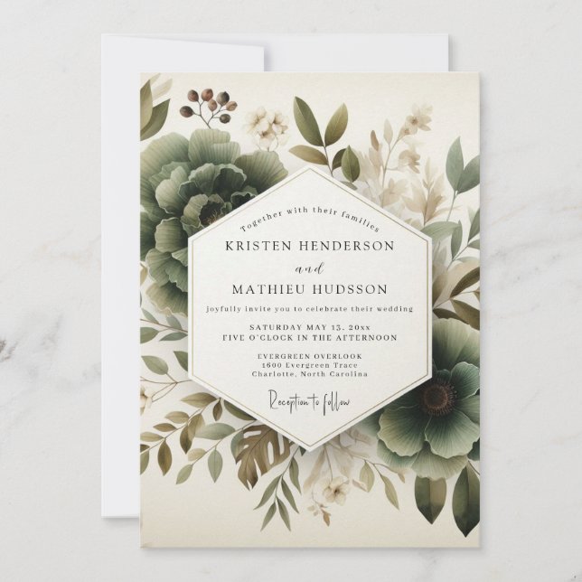 Invitación Sage Painterly Flora Wedding (Anverso)