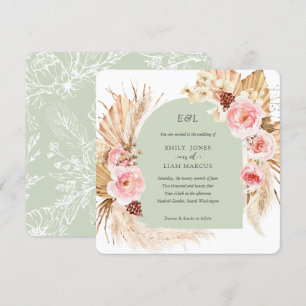 Invitación Sage Pampas Grass Boho Floral Square boda
