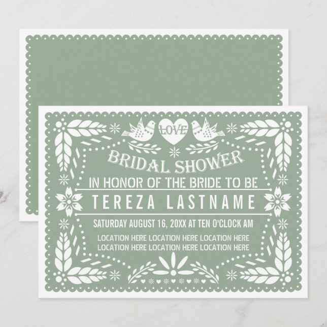 Invitación Sage papel picado amor boda ducha de novia (Anverso / Reverso)