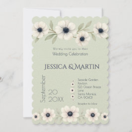 Invitación Sage Pastel Blue Ivory Anemone Boda eterno