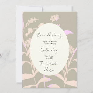 Invitación Sage pastel rosa floral vides hojas rústicas silen