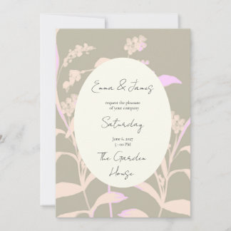 Invitación Sage pastel rosa floral vides hojas rústicas silen