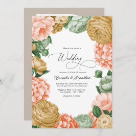 Invitación Sage, Peach & Antique Gold Floral Wedding