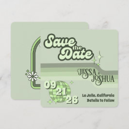 Invitación Sage Retro Funky Disco Boda - Save the Date