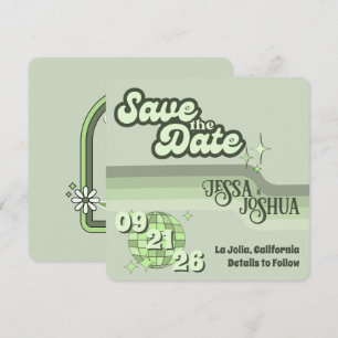Invitación Sage Retro Funky Disco Boda - Save the Date