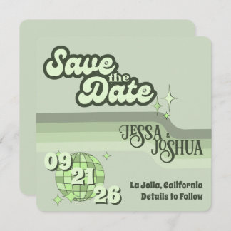 Invitación Sage Retro Funky Disco Boda - Save the Date