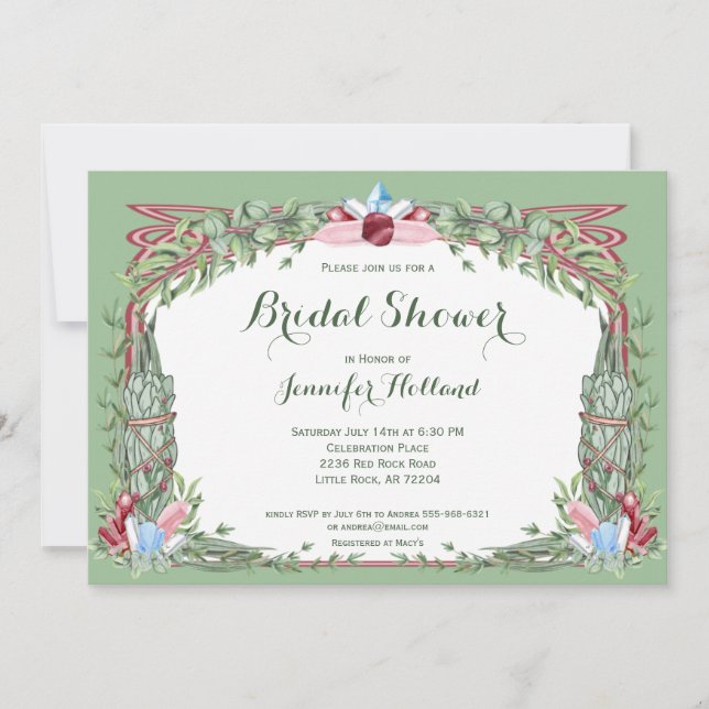 Invitación Sage & Rosa Herbal Crystal Bouquet Bridal Shower (Anverso)