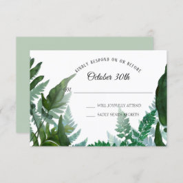 Invitación Sage RSVP Bodas Helechos Bosque Follaje Hoja Hojas