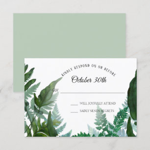 Invitación Sage RSVP Bodas Helechos Bosque Follaje Hoja Hojas