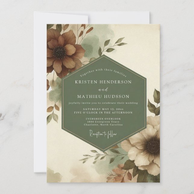Invitación Sage Russet Bloom Wedding (Anverso)