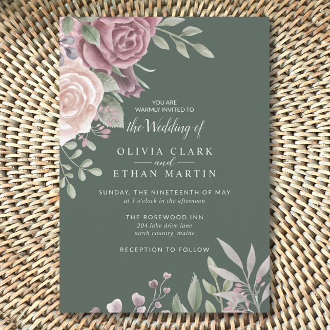 Invitación Sage Rustic Dusty Rosa Acuarela Boho Flores Inv (Subido por el creador)