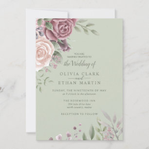 Invitación Sage Rustic Dusty Rosa Acuarela Boho Flores Inv