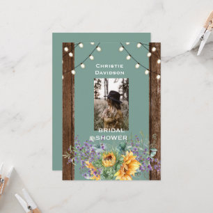 Invitación Sage Rustic Sunflower Photo ilumina la ducha de no
