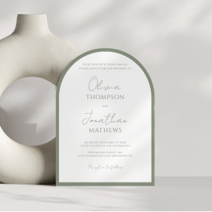 Invitación Sage Sage Green Border Script Boda Arco