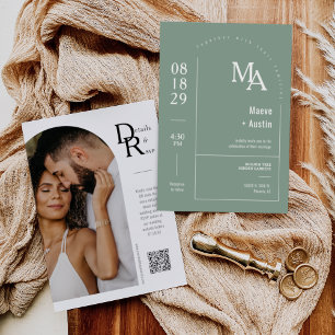 Invitación Sage Sage Green Modern Minimal Boho Arch QR Code
