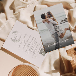 Invitación Sage Sage Green Photo QR Code Boda RSVP