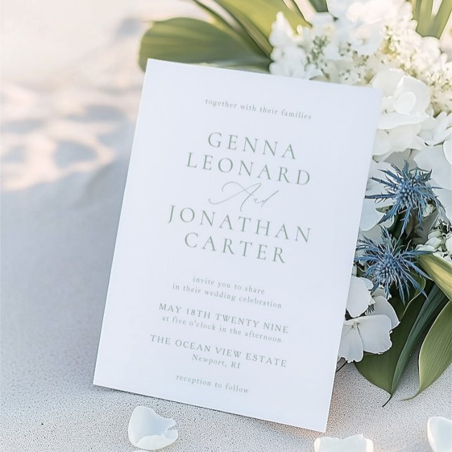Invitación Sage Sage Green & White Elegant Wedding (Simple Sage Green & White Elegant Wedding Invitation)