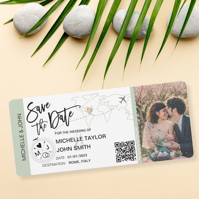 Invitación Sage Save the Date Boarding World Map QR (Subido por el creador)