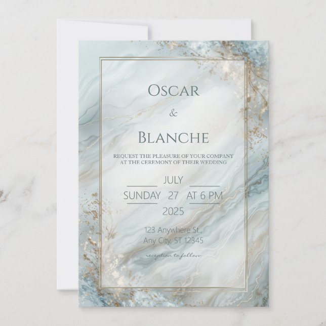 Invitación Sage Seafoam Gold Foil Marble Wedding (Anverso)