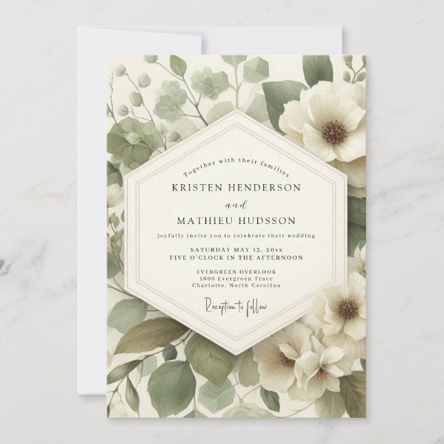 Invitación Sage Serene Anemone Wedding (Anverso)