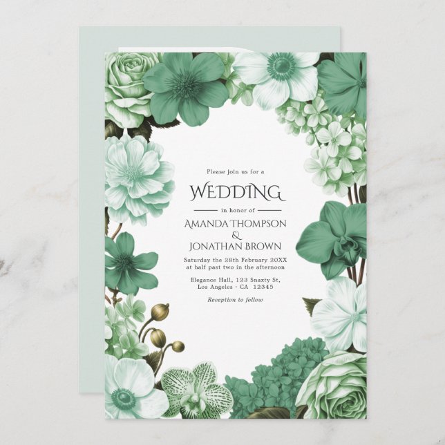 Invitación Sage Silver, Eucalyptus Drift & Snowdrop Mint (Anverso / Reverso)