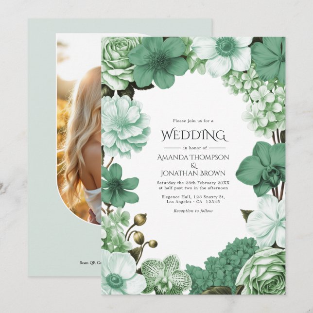 Invitación Sage Silver, Eucalyptus Drift y Snowdrop Mint (Anverso / Reverso)
